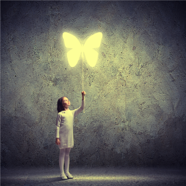 Girl with a butterfly light illustration